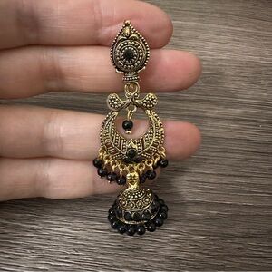 Vintage-Inspired Gold and Black Dangle 2.5" Long Earrings for Women